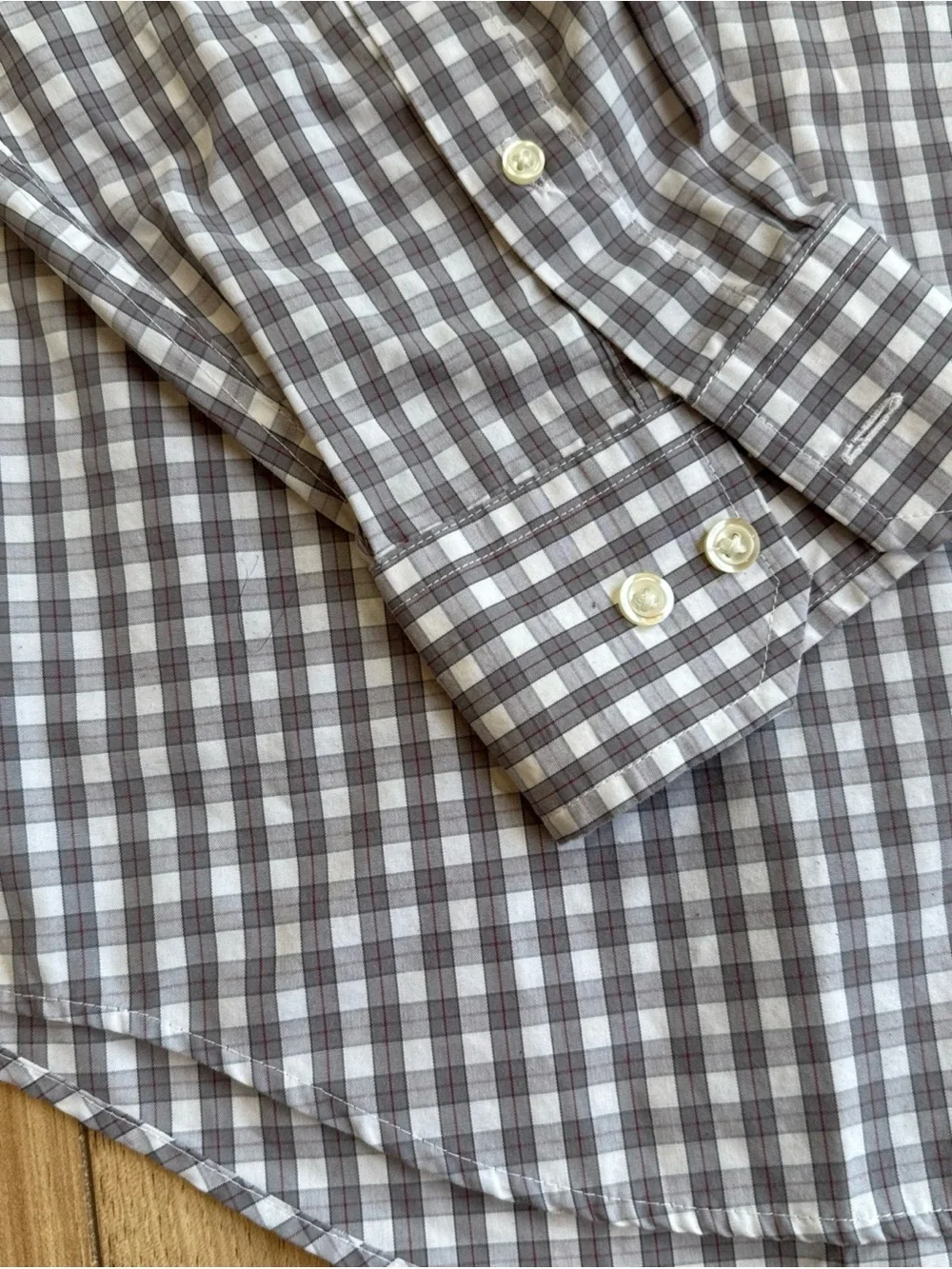 Banana Republic Non Iron Slim Fit Shirt Mens Size XL 17-17 1/2  Grey White Plaid